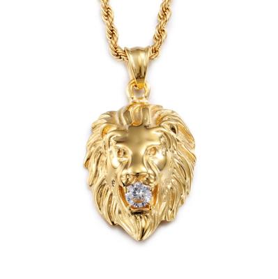 China Hiphop Manufacturer Supply Jewelry Making Charms Custom Inlay CZ Gold Plated Titanium Steel Zircon Lion Key Necklace Pendant for sale