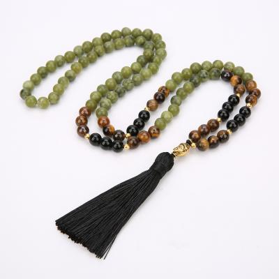 China 108pcs FASHIONABLE Natural Mala Necklace Yellow Tiger Eye Jade Muslim Prayer Beads Rosary for sale