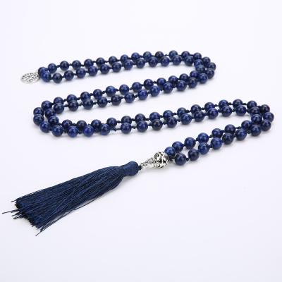 China TRENDY 108pcs Muslim Mala Prayer Beads Rosary Necklace Jewelry Lazulite Beaded Necklaces 8mm for sale