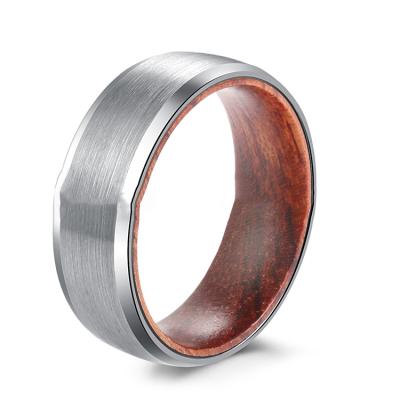 China Factory Sale 8mm Wood Inside Jewelry Rings Band High Quality Tungsten Carbide Ring Wood Inside Rings Jewelry for sale