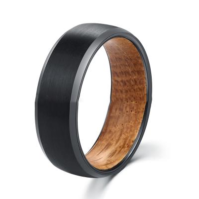 China Top Quality Mens 8mm Tungsten Shell Cask Wood Rings Black Tungsten Carbide Steel Ring FASHIONABLE for sale