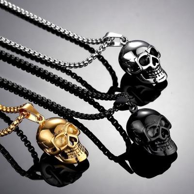 China Vintage Gold Color Hiphop Statement Mens Necklaces Boho Jewelry Stainless Steel Black Male Skull Chain Hip Hop Pendant Necklace for sale