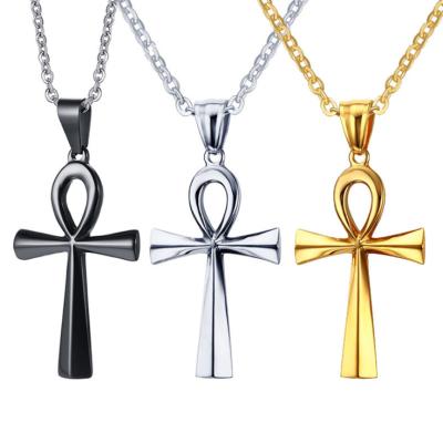 China Hiphop Fashion Ancient Egypt Religion Faith Jewelry Necklace Titanium Steel Symbol Of Life Cross Necklaces Jewelry for sale