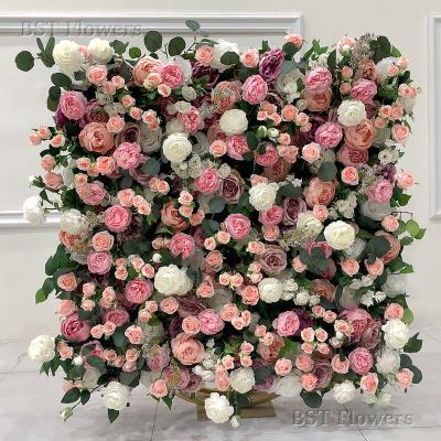 China Eco-friendly Custom Flower Wall Backdrop Panel 3D Flower Backdrop Wall Plastic Flower Wall for sale