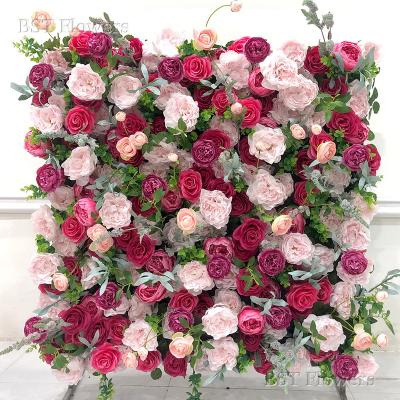 China Eco-friendly Red Rose Wall Panels Flower Wall Roll Backdrop Rose Flower Wall Panel Backdrop for sale