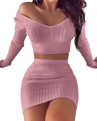 China Fashion New Women's Breathable Mine V-Neck Short Skirt Women's Long Sleeve Strapless Suit for sale