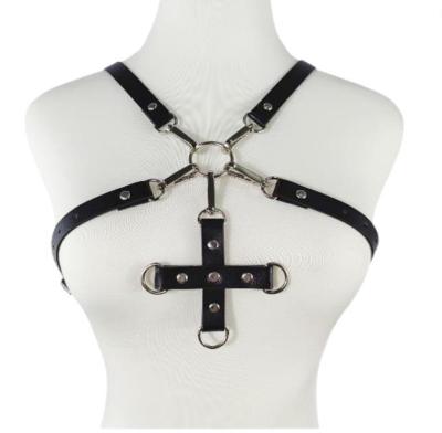 China HUOM Sex love factory fashion accessories lingerie SM clothing leather tie metal hook decoration wholesale sexy cross belt for sale