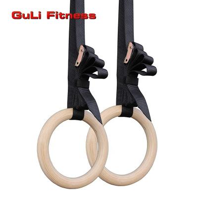 China Strength Training Professional Guli Fitness Gym Training Wooden Gymnastic Rings With Straps Exercise Gym Rings Fitness With Customer Logo for sale