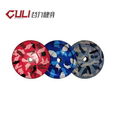 China Fitness Durable Camouflage Guli Weight Bumper Plates OEM/ODM OB 50MM 2 Inch Multi Color Special Weightlifting Barbells Rubber Discs for sale