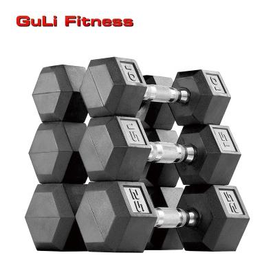 China Black Hex Dumbbells Free Weight Equipment Rubber Coated Gym Dumbbell Grip Steel Dumbbell Workout Strength Weights for sale