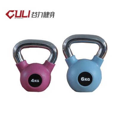 China Luxury Chromed Kettlebell Colorful Rubber Coated Luxury Logo Cast Iron Solid Custom Kettlebell With Chromed Handle for sale