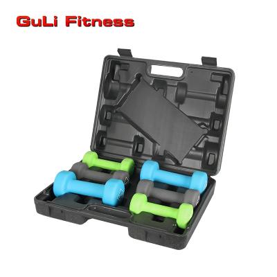 China Durable Hot Selling 9 Kg Colorful Solid Neoprene Coated Dumbbell Set With Plastic Box for sale