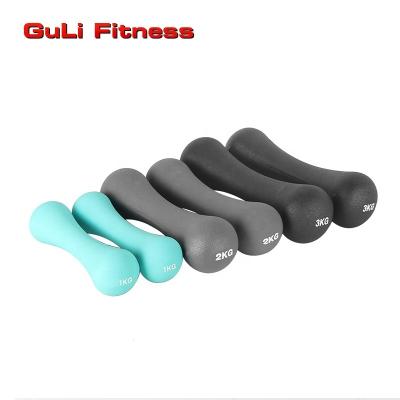 China Wholesale Durable 12kg Neoprene Colorful Vinyl Dipping Bone Dumbbell Set With Rack For Women And Kids Fitness for sale