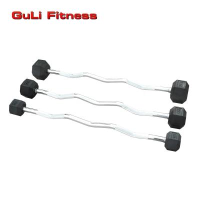 China Universal Rubber Hexagonal Loop Barbell Fixed Dumbbell Weightlifting Rubber Coated Solid Barbells Free Weight for sale