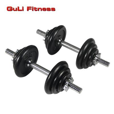 China Dumbbell Set 20KG Universal Adjustable Barbell Set Black Paint Cast Iron Weight Plate Chromed Barbell for sale