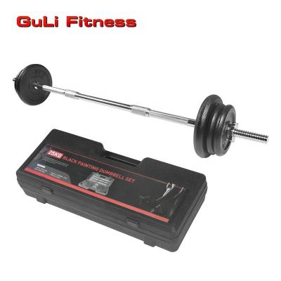 China Dumbbell Set 25KG Universal Adjustable Barbell Set Black Powder Coating Cast Iron Weightlifting Dish Barbell With Carry Case for sale