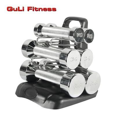 China Indoor 3 Dumbbell Set 0.5/1/2/3kg Plastic Tri-Tier Dumbbell Set Rack 0.5/1/2/3kg Vinyl/Neoprene Dumbbell Storage Rack On Desk for sale