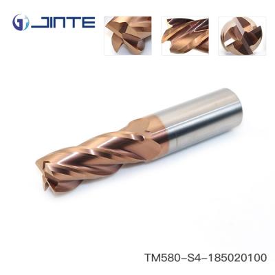 China CNC 4 Flute Square HRC58 Solid Carbide End Mill With Bronze Coating , High Hardness for sale