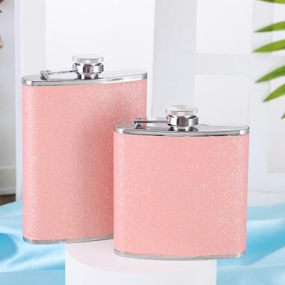 China Shiny Pink Blue Liquor Flask Glitter Stainless Steel Women Art Decor Liquor Wine Bottle Colorful Hip Flask for sale