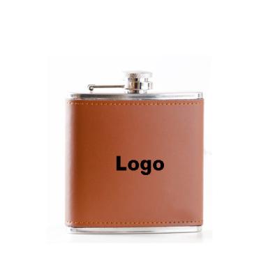 China Art Decor Wholesale and Customize Blank Sublimation Leather Laser Engrave Logo Hip Flask 6 oz Customize for Men for sale