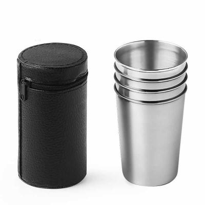 China Art Decor OEM Logo Travel Drinks Cups Portable Shot Glass Set Pocket Metal 4 PCS Shot Glasses Black Stainless Steel for sale