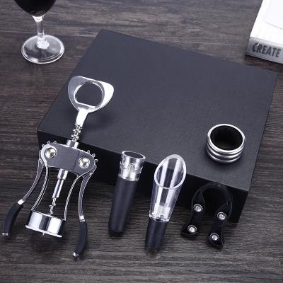 China Stocked Wholesale 5pcs Corkscrew Tool Decanter Wine Opener Gift Box Zinc Alloy Set for sale