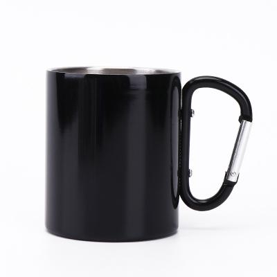 China Art Decor Wholesale Carabiner Hiking Traveling Travel Mug Black Mug With Handle Metal Travel Coffee Mug for sale