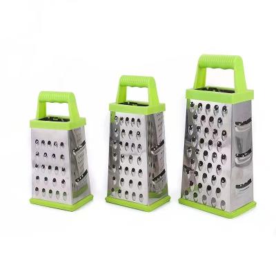 China Wholesale Stocked 8 Inch 9 Inch 4 Sides Stainless Steel Vegetable Grater With Strong ABS Handle for sale