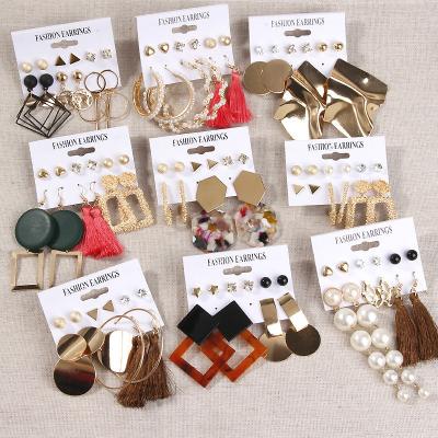 China BOHEMIA Metal Wholesale Popular Geometric Stud Earrings Female Tassel Acrylic Earrings Set For Women Jewelry for sale