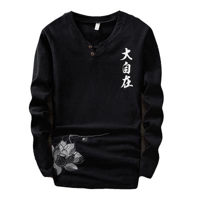 China New Fashion Design Cotton QUICK DRY Canvas Men's T-shirts Embroidery Logo Long Sleeve T-Shirts For Men for sale