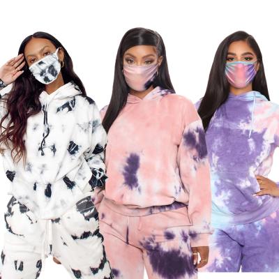 China 2021 New Fashion Cotton Women's QUICK DRY Fleece Tie Dye Hoodies 100% Tracksuits Set For Women for sale