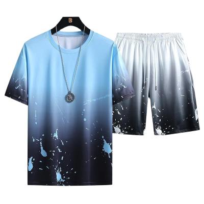 China 2021 latest summer QUICK DRY fashion men's short sleeve sports t-shirts and shorts two pieces set for sale