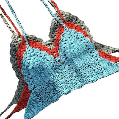 China New Fashion Breathable Knit Crochet Cami Women Bralette Halter Neck Crop Tops Summer Beach Bikini for sale