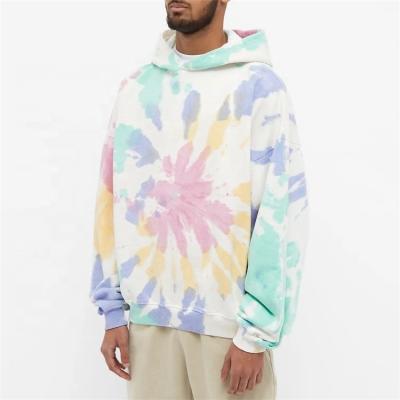 China Anti-wrinkle oem tie dye fashionable custom logo pattern gym sports oversized pull over men's hoodies for sale