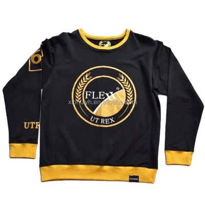 China High Quality 100% Black French Terry Gold Powder Anti-pilling Screen Printing Logo Crewneck Sweatshirts Customized for sale