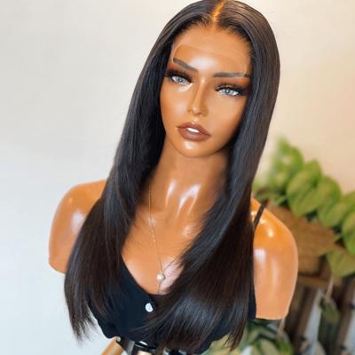 China Wholesale Dropshipping Deep Wave Virgin Cuticle Aligned Wigs Pre Plucked Transparent 5x5 Lace Wig Closure Wig for sale