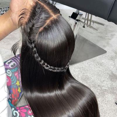 China Raw Body Wave Remy Brazilian Virgin Wigs 40 Inch Bone Straight Wig 13X6 13X4 Pre Plucked Hd Lace Frontal Wig for sale