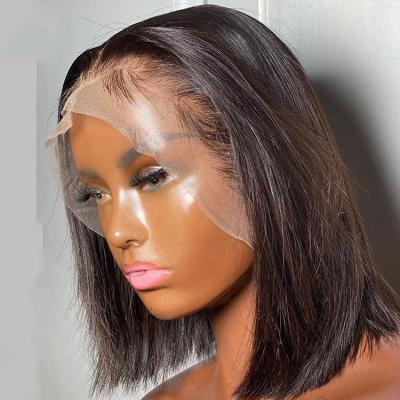 China 100% Transparent Bob Short Straight Human Hair Lace Wigs Hd Body Wave Hair Wigs for sale