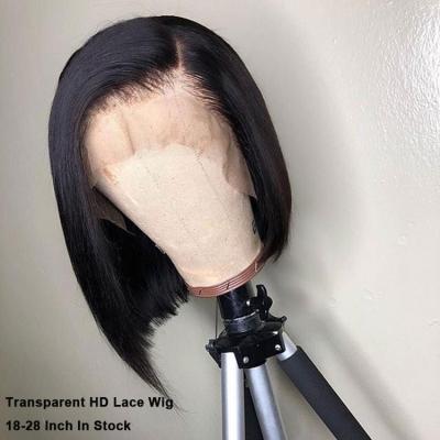 China Body Wave HD Lace Frontal Short Bob Human Hair Wigs Brazilian Virgin HD Swiss Lace Straight Wig For Black Women for sale