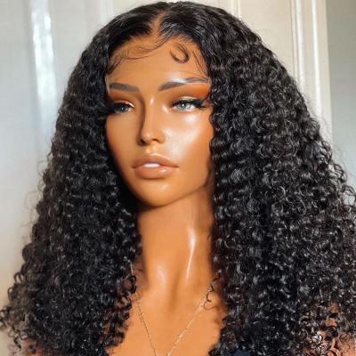 China Wholesale 100% Natural Deep Wave Human Hair Real Wigs Pre Plucked, 13*6 Swiss Lace Front Wig, Best Remy Kinky Curly Lace Frontal Wig for sale