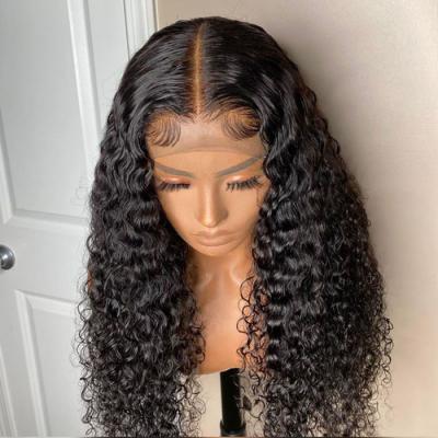 China Women Deep Natural Curly Lace Wave Wigs With Baby Hair 5X5 Lace Closure Human Hair Wig for sale