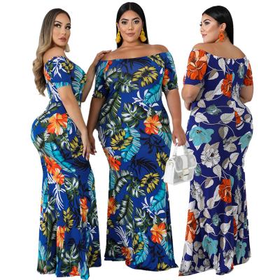 China New Anti Static Arrive Plus Size Women Clothing 4xl 5xl Floral Layered Ruffle Off Shoulder Plus Size Dress For Fat Woman for sale