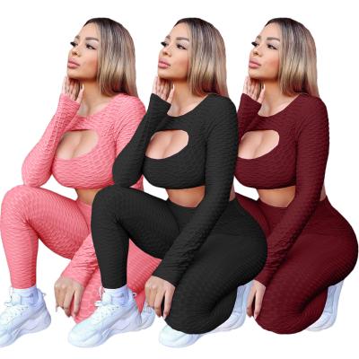 China 2021 Other New Autumn Winter Women's Style Solid Color Set Cavity Off Yoga Exercise Two-Piece Set Suit for sale