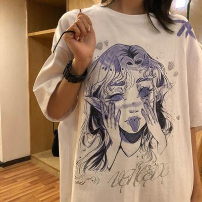 China Viable Lady Kawaii Women's T-shirt Funny Cartoon T-shirt Tops Tee Fashion White Summer Sleeve Shorts For Girl Hop Clothes for sale