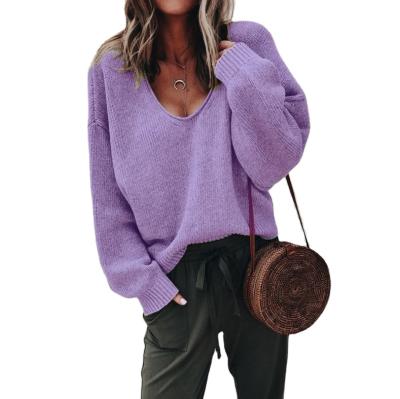 China Fashion Anti-pilling Mohair Designed Ladies Knitted Pullover Long Sleeve V Neck Women Solid Pullover Sweater for sale