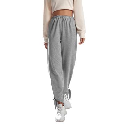 China 2021 Other New Casual Women's Comfortable Pants Sports Pocket Tie Gray Knitted Long Wide Leg Loose Straight Pants For Women for sale