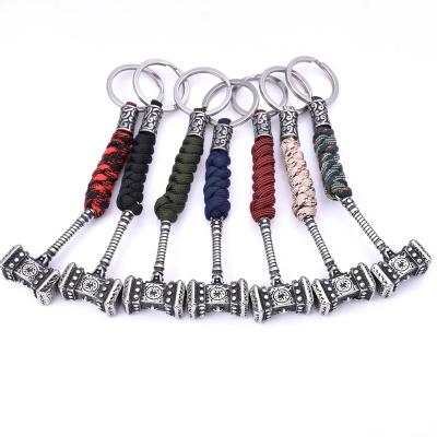 China Viking Steel Thor Mjolnir Key Chain Metal Key Chains Viking Design Handmade Paracord Stainless for sale