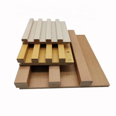 China Eco-friendly finish painted ture engineered wood veneer wall panels not interior pvc decor wood slats 3D for sale