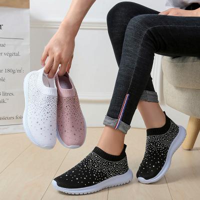 China Lightweight Women Ladies Ankle Shoes Flat Loafers Crystal Fashion Bling Casual Sneakers Ladies Slip On Breathable Sports Shoes #43 for sale