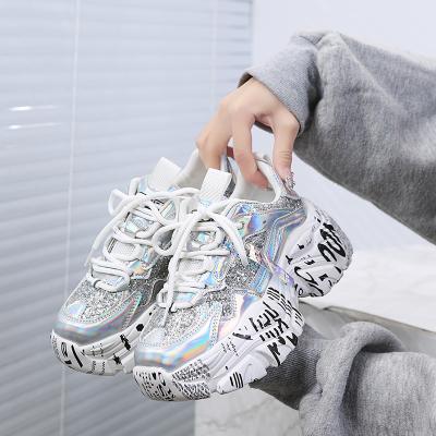 China Fashion Trend Tennis Shoes For Women 2022 Chunky Growing Sneakers Ladies Shoes Feminine Size Black Silver Red Fashion Sneakers Platform for sale